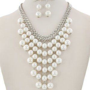 CREAM SYNTHETIC PEARL NECKLACE & EARRING SET